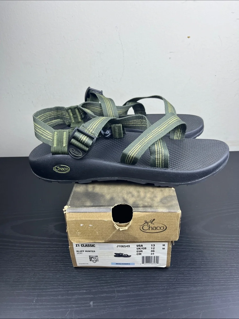 Chaco Z1 Classic Men's Size 13 Green Striped Sport Sandals Outdoor Hiking